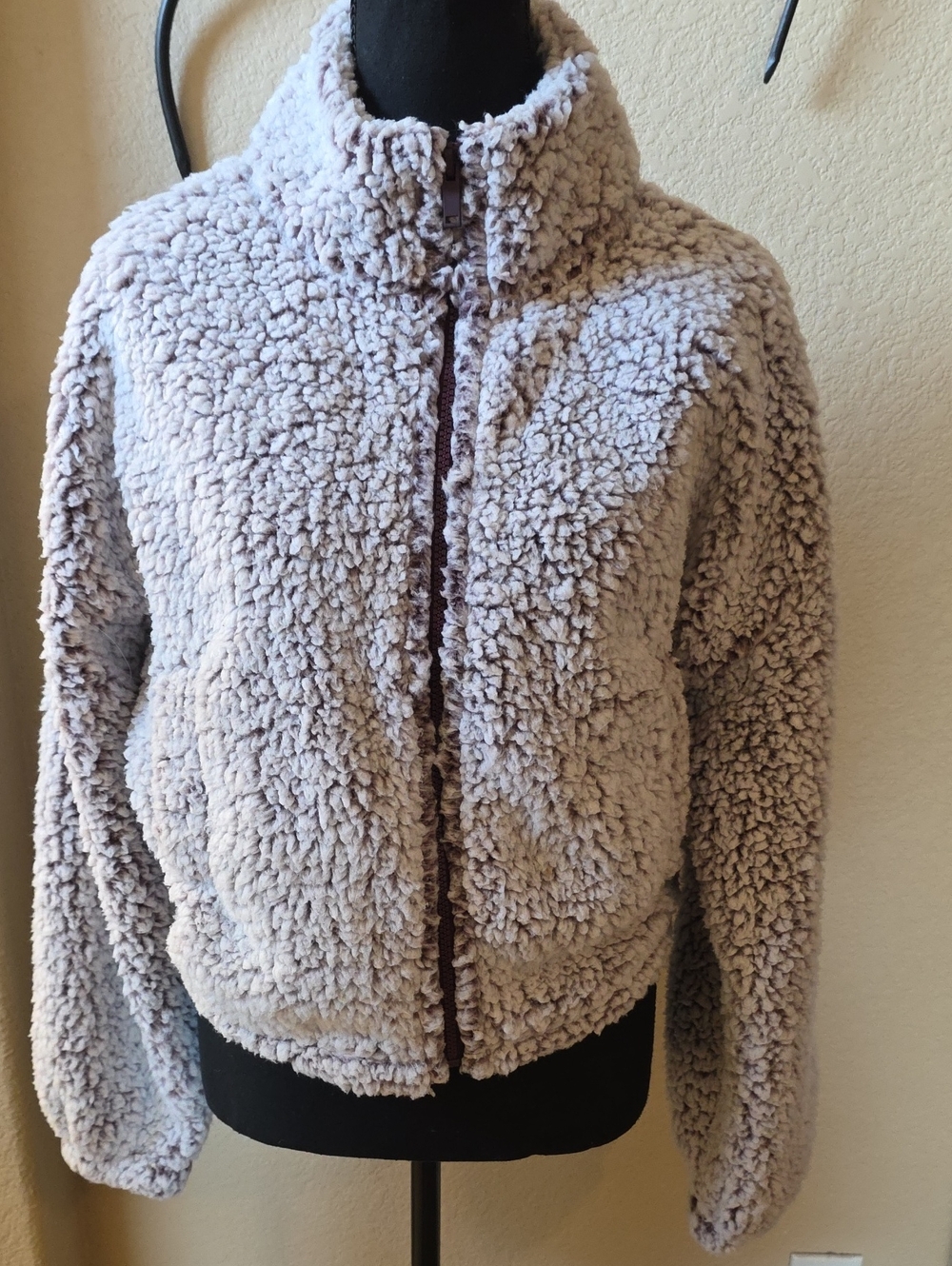 Express 🎀 Women's Plush Sherpa Zip-Up Jacket - Light Gray